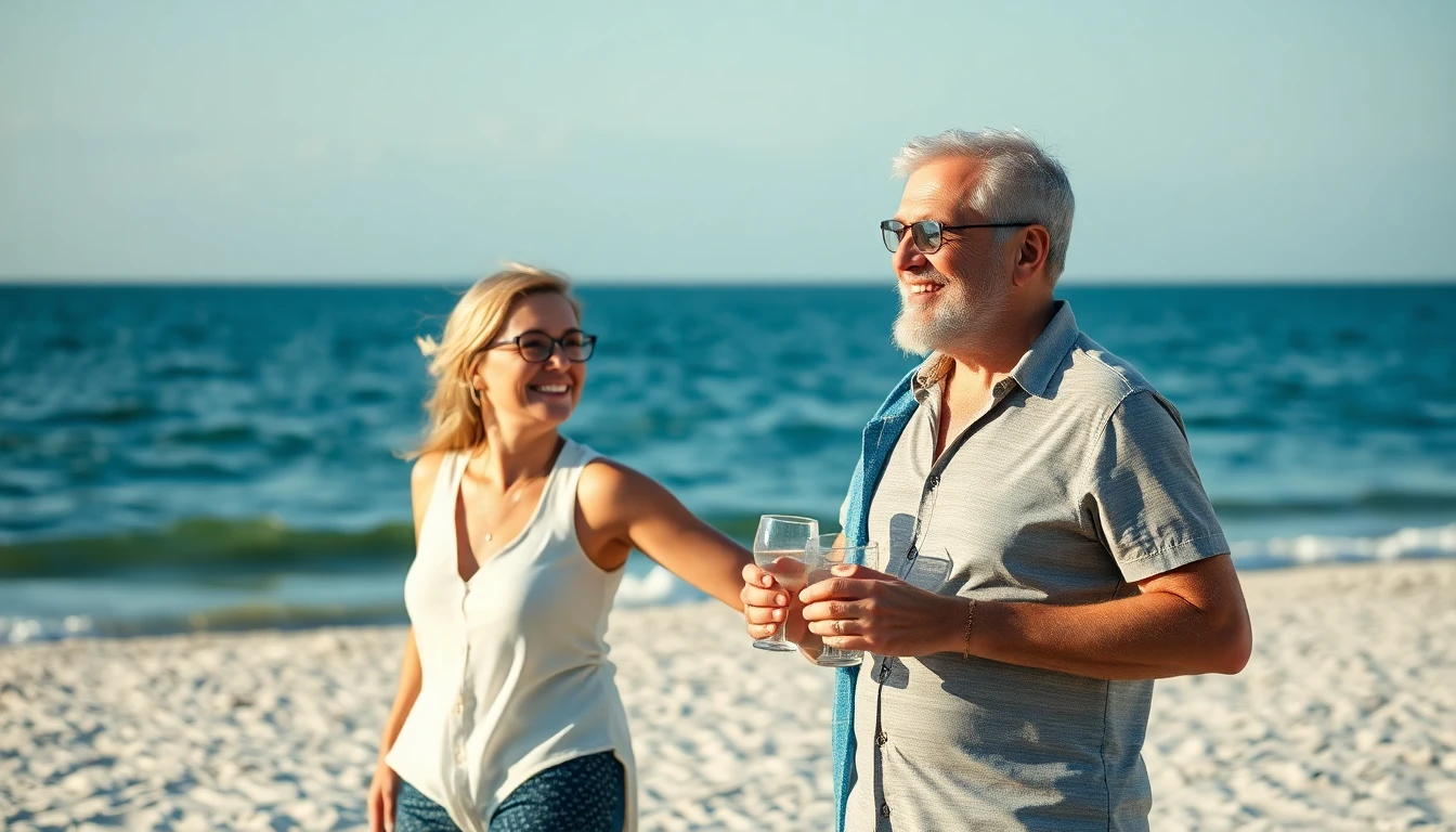 Glückliches Seniorenpaar am Strand